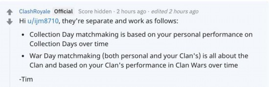 《皇室战争》官方透露：部落战玩家匹配机制的决定因素